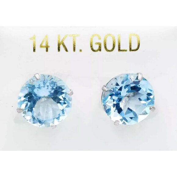 Genuine 10.84 Cts Aquamarine Stud Earrings 14k White Gold